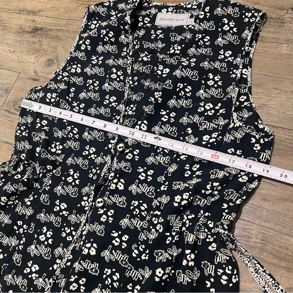Vintage Howard Wolf Dallas Sleeveless Blouse Vest Black Monochrome Floral Prints - Picture 13 of 13